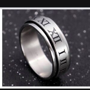 Silver stainless steel Roman Numeral Men's Ring